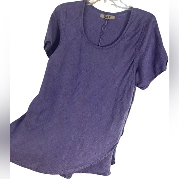 Flax 100% Linen Periwinkle Blue Short Sleeve Scooped Neck Top Sz M - Picture 2 of 11